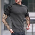 thumbnail image 1 of Clearance Savings Men's Fitness Suit Round Neck Pullover Color Blocked Top Short Sleeved Top Round Neck Top/shirt Set Dark Gray, XL, 1 of 4