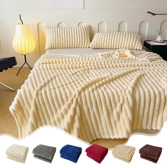 Clearance & More Savings! Skegnu Thickened Fleece Blanket, Nap Blanket, Solid Color Flannel Blanket, Coral Fleece Gift Blanket for Couch/Bed/Chair/Sofa Machine Washable Blanket - (79x90Inch)