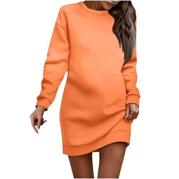 Clearance Savings Women Plus Size Dresses Women's Fashion Round-Neck Short Sleeved Printed Pullover Dress Orange, L