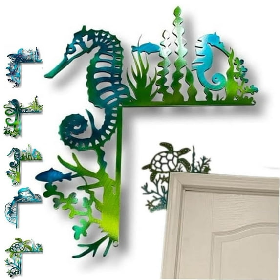 Clearance! Sea Turtle Door Frame Decoration Coastal Metal Turtle Door Frame Wall Art Decor 3D Turtle Door Sitter Double Silhouette Window Door Frame Decoration Shelf Table Corner Ornament A