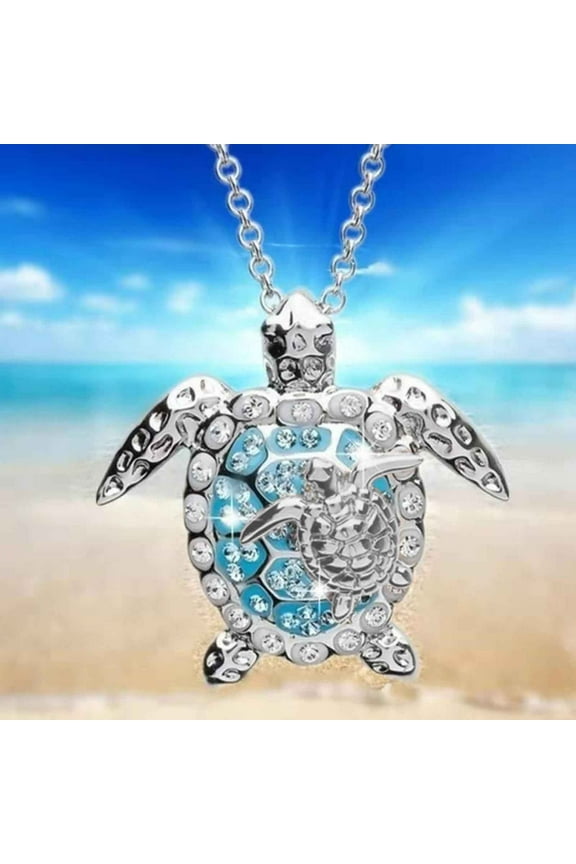 Sea Turtle Pendant Necklace 18K White Gold Plated Sterling Silver Box Chain with Created-Opal Sea Turtle Charms Pendant Cute Animal Jewelry Birthday Gifts for Women Mom(Silver)
