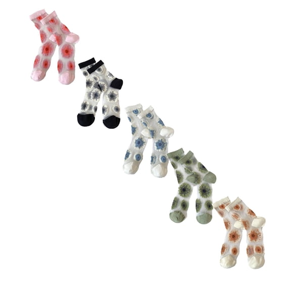 Seductiva Ankle Athletic Running Socks Womens Girls Socks Lace Mesh Crew Socks Transparent See Through Dress Sock Thin Nylon Summer Sock Ladies Short Socks 5PC