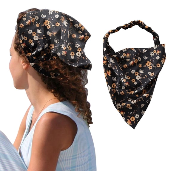 Seductiva Fashion Wide Headband Floral Hair Bandanas Head Kerchief Women Bandana Print Hair Scarf Triangle Hair Kerchief with Ties Head Scarf Lady Headscarf 1PC