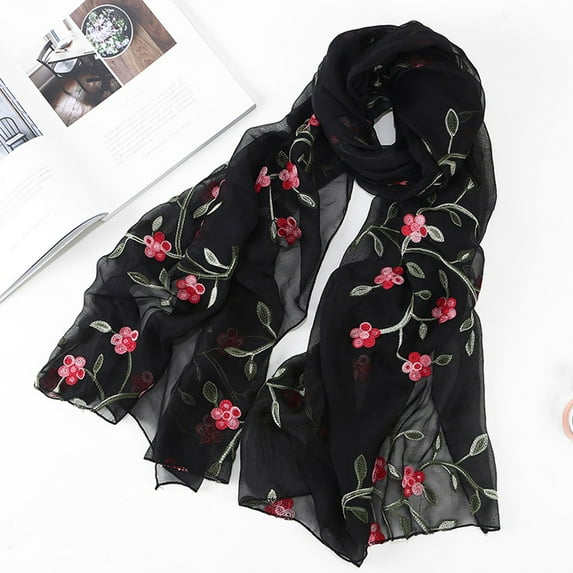 Seductiva Mulberry Silk Scarfs Women Women Embroidery Chiffon Scarf Hijab Wrap Shawls Headband Hijabs Scarf Polyester Scarf 1PC