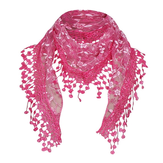 Clearance! Seductiva Neckerchief for Women Women Lace Sheer Floral Scarf Shawl Wrap Tassel Scarf Polyester Scarf 1PC