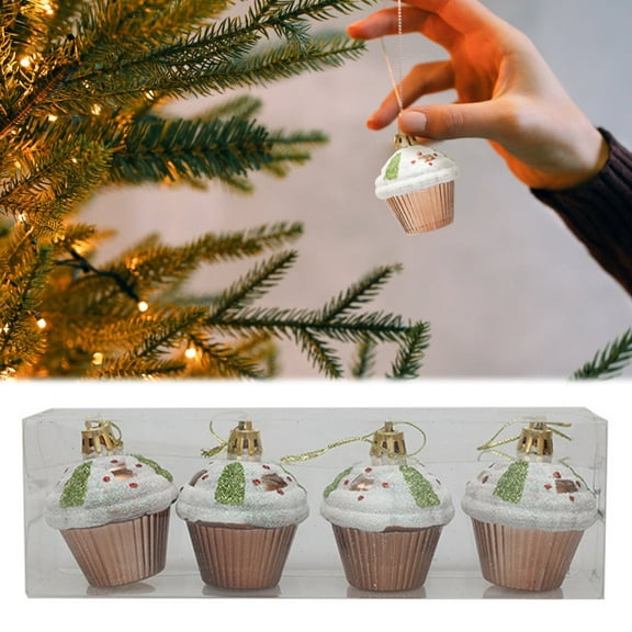 Clearance! A Set Of 4 Christmas Tree Cupcake Decorations Holiday Dessert Accessories Christmas Decoration Pendants Christmas Daily Christmas Tree Ornaments 8.3*2.4*2 in Coffee