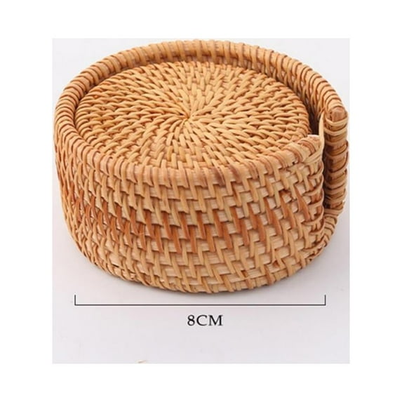 Clearance!Set of 6 Handmade Rattan Coaster, Round Wicker Drink Coasters Sets, Natural Trivets Cup Base Plates, Decor Coaster for Kitchen, Coffee Table, Brown, 3.1-6.2 Inch