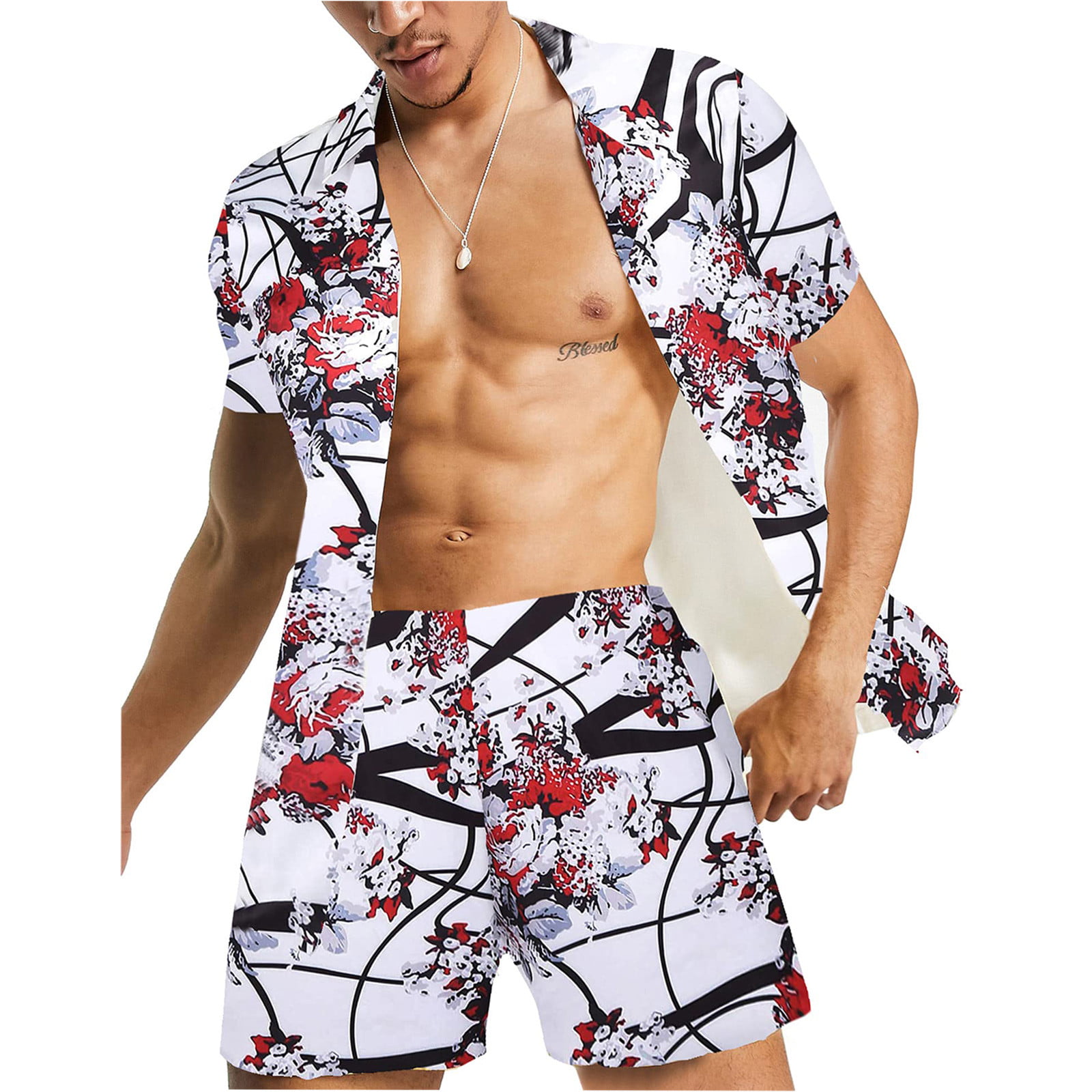 Clearance Set!MIARHB Men's 2-Piece Beach Button And Hawaii Vacation ...