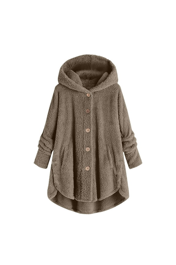 Sherpa Fleece Hoodie for Women,Fluffy Fuzzy Sweatshirt Button Down Pullover Pockets Jumper Teddy Faux Fur Tops Winter Warm Comfy Soft Sweatshirts Plus Size