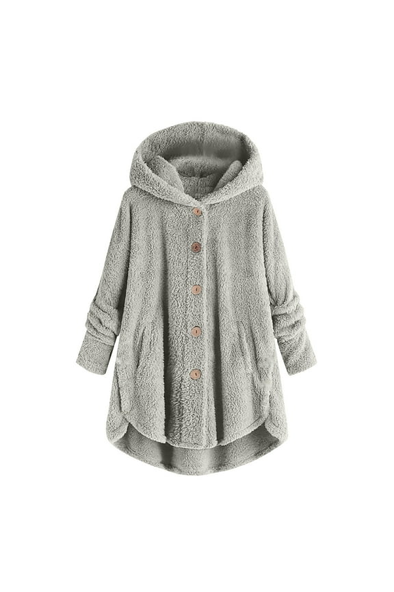 Sherpa Fleece Hoodie for Women,Fluffy Fuzzy Sweatshirt Button Down Pullover Pockets Jumper Teddy Faux Fur Tops Winter Warm Comfy Soft Sweatshirts Plus Size