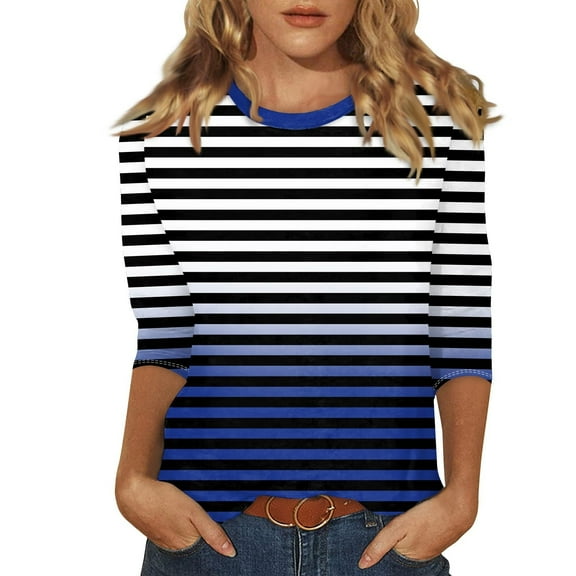 Shirts for Women Summer Blouse Women Women's Fashion Printed T-shirt 3/4 Sleeve Blouse Round Neck Casual Tops