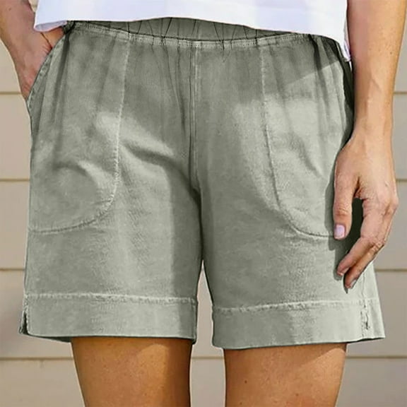Shorts Woman Under 5,POROPL Plus Size Pockets Elastic Waist Solid Shorts for Women Gray Size 12
