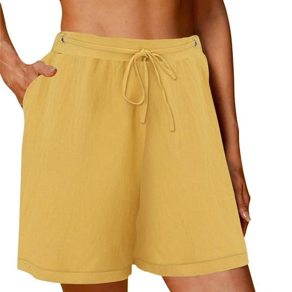 Clearance Shorts Women, Xunlbb Women's Linen Shorts Solid Color Comfortable Elastic Wide Leg Casual Shorts