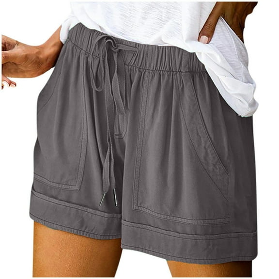 Clearance ShortsWomen Plus Size Comfy Drawstring Casual Elastic Waist Pocket Loose Shorts Pants