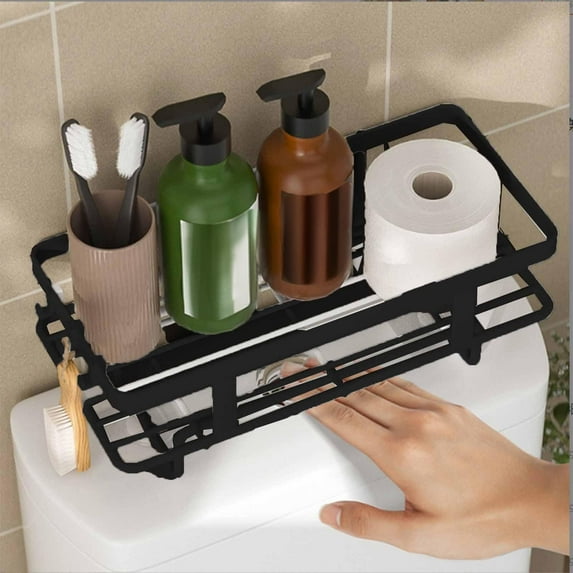 Shower Caddy Shelf Organizer Rack, Self Adhesive Black Bathroom Shelves Basket, Home Farmhouse Wall Inside Organization and Storage Decor Rv Accessories, First Camper Apartment Essentials