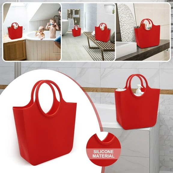 Clearance Silicone Rubber Products Tote Bag Silicone Tote Bag Bathroom Storage Bag Bath Beach Outdoor Carrying Bag Underarm Bag for Home & Kitchen Red