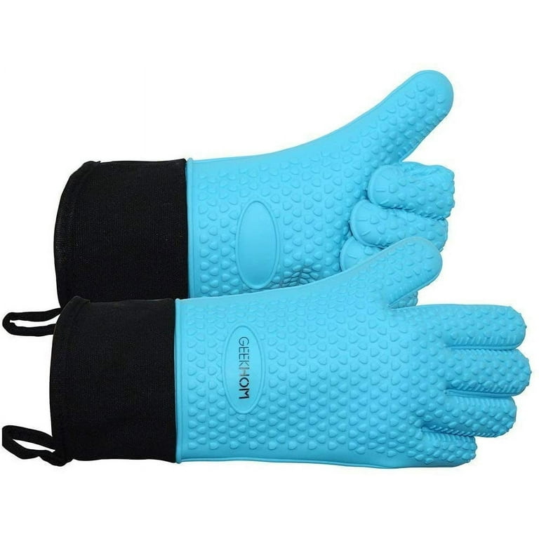 Kitchen Oven Gloves,Silicone and Cotton Double-Handle Hot Food Right on  Your Grill Fryer,Layer Heat Resistant Oven Mitts/BBQ Gloves/Grill