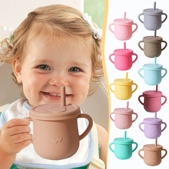 Clearance Silicone Straw Cup for Baby, Baby Straw Cups 6-12 Months, Silicone Cups with Straw Feeding Cups, Cups with Lids Water Bottle Water Cup Straw Cup Cup with Cover