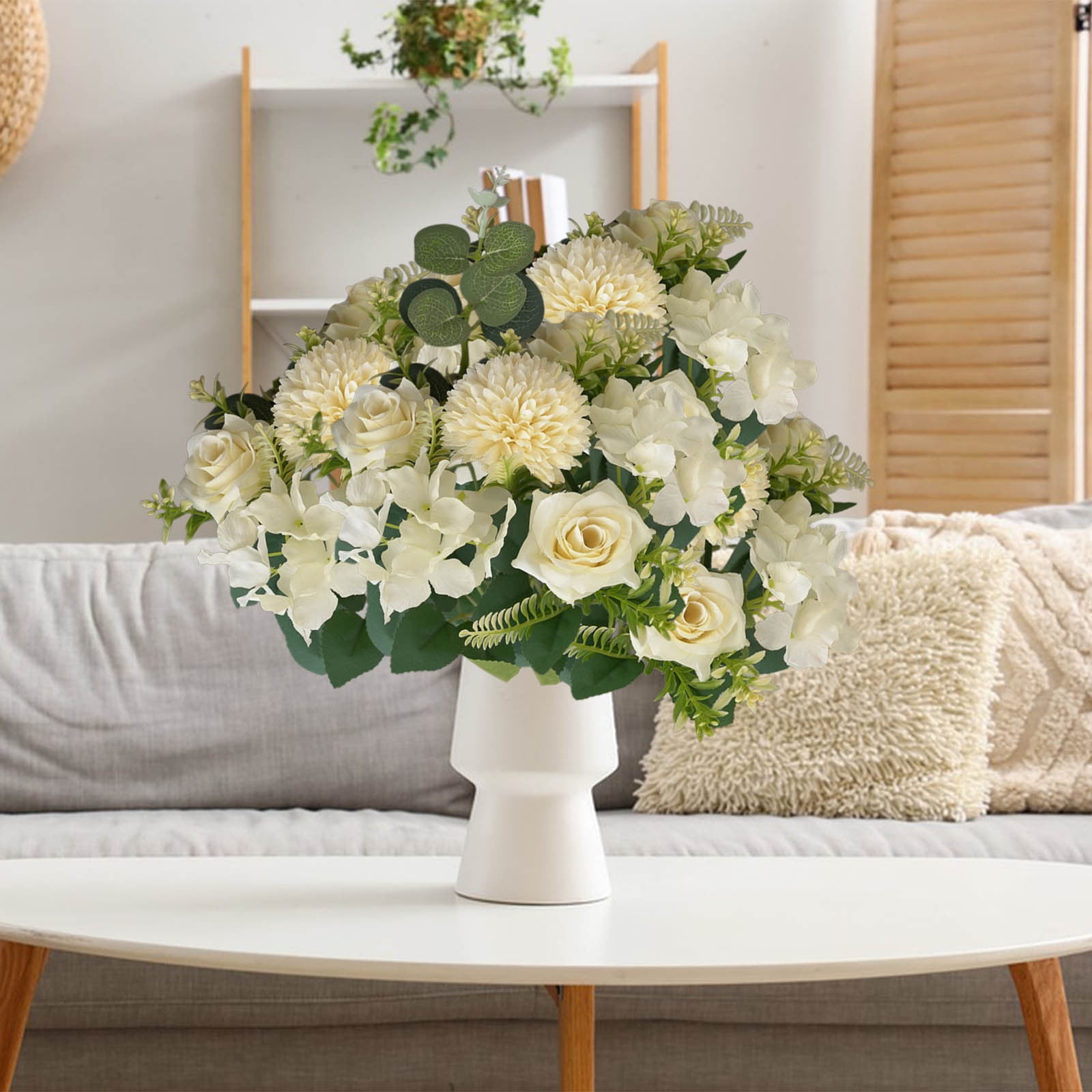 Silk Artificial Flowers for Outdoors, Simulated Fake Flowers in Vase, Artificial Flowers with Stem for Home Wedding Party Holiday Decorations(White)