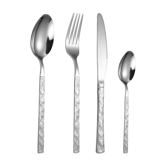 Hvmvliv Silverware Sets 4-Piece Stainless Steel Knife Fork and Spoon Wood Grain Kitchen Restaurant Tableware Set Silver