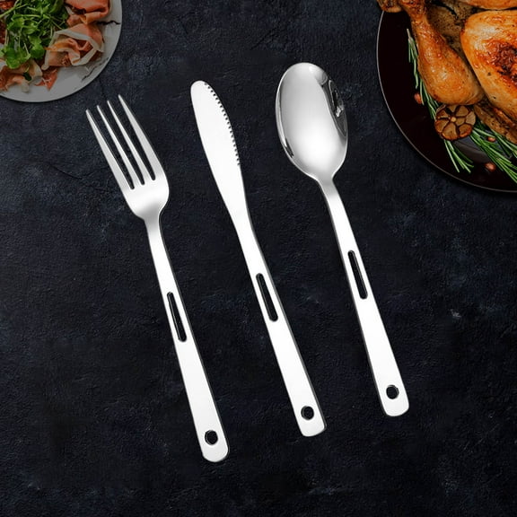 Hvmvliv Silverware Sets Outdoor Camping Cutlery Picnic Stainless Steel Knife Fork and Spoon Set Travel Portable Cutlery Set Silver