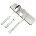 thumbnail image 1 of Hvmvliv Silverware Sets Stainless Steel 3Pcs Cutlery Set Portable Outdoor Camping Reusable Flatware, Include Fork Spoon Chopsticks with Case Green, 1 of 3