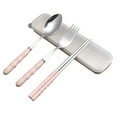 thumbnail image 1 of Hvmvliv Silverware Sets Stainless Steel 3Pcs Cutlery Set Portable Outdoor Camping Reusable Flatware, Include Fork Spoon Chopsticks with Case Pink, 1 of 3