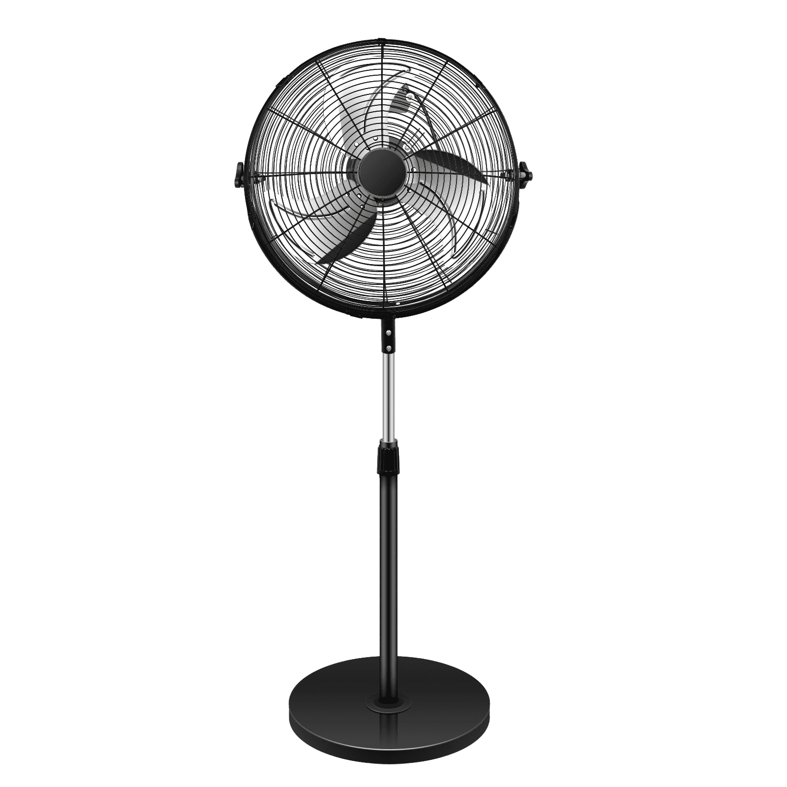 Black Adjustable Height Industrial Floor Fan with Three Speed Settings