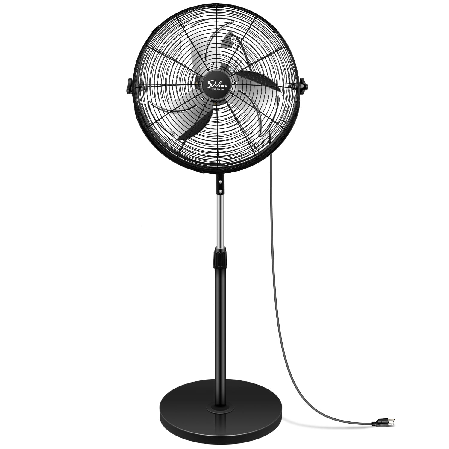 Black Adjustable Height Industrial Floor Fan with Three Speed Settings
