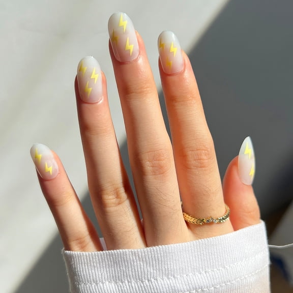 [Clearance] Simple yellow lightning wearing nail medium round nail patch wearable fake nail nail piece nails