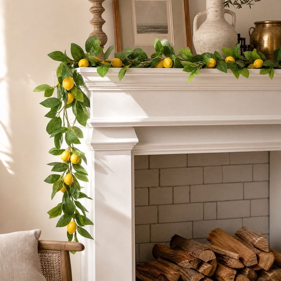 Clearance! Simulation Lemon Vine Garland, Artificial Lemon Fruit Greenery Vine, Festive Home Kitchen Hanging Decor, Decorative Lemon Branch
