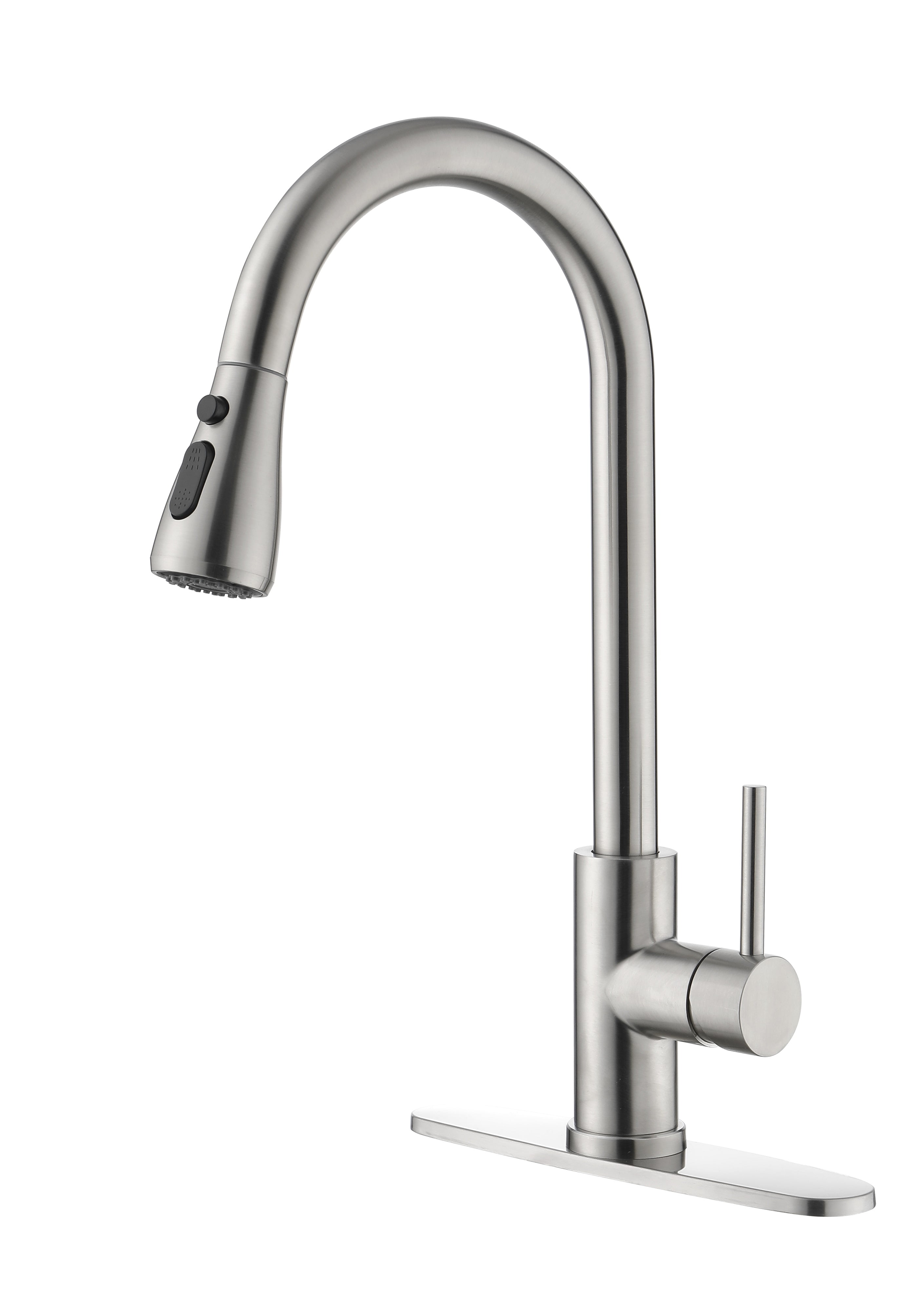 Brushed Nickel High Arc Stainless Steel Kitchen Faucet with Pull-out Spray