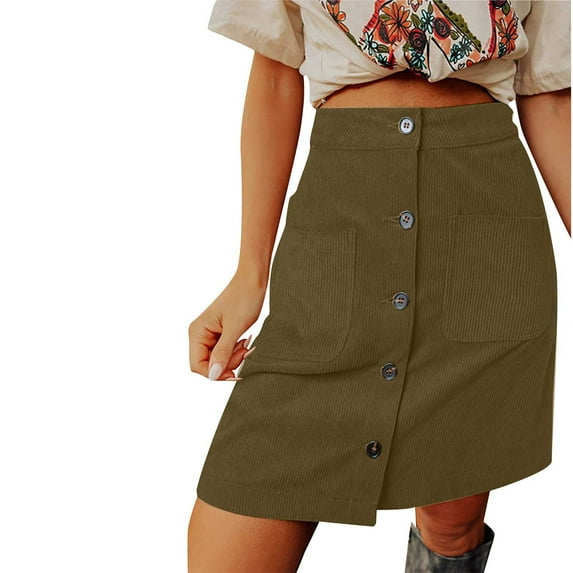 Skirts for Women Women's High Waist Corduroy Skirt Bodycon Casual Solid Fashing Button Mini Skirt