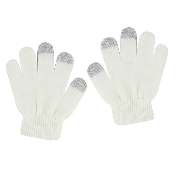 Skpblutn Children'S Glove Non Slip Stretch Wool Show Finger Solid Color Cycling Knitted Gloves Beige One Size