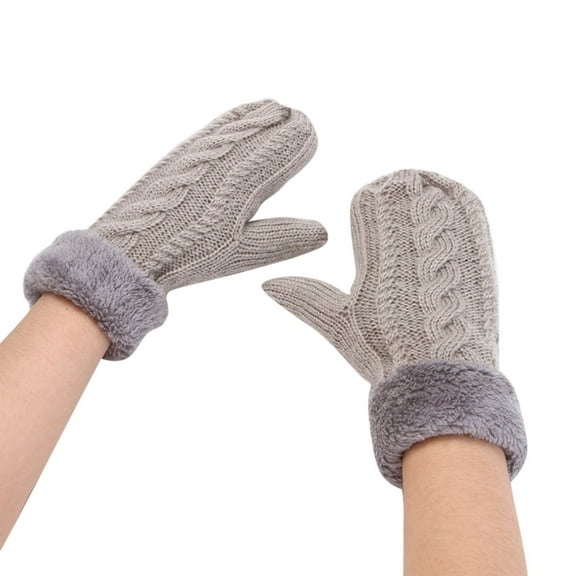 Skpblutn Glove Plush Twist Windproof Thickened Fingered Plus Fleece Knitted Warm Gloves Grey One Size