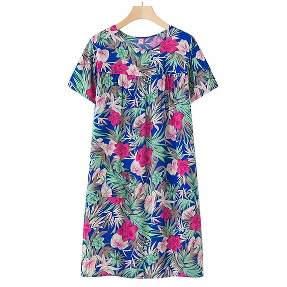 Skpblutn Nightgowns for Women Summer Cotton Silk Short Sleeved Sleep Dress for Middle Aged New Loose Fitting Home Wear Elderly Sleepwear Plus Size Dress