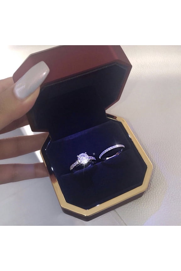 Clearance Skpblutn Rings for Women Circular Shape Silver Four Claws Rhinestone Engagement Wedding Set Oval Rhinestone Set Full Diamond Size 5 11 Ring Gifts Valentine's Day Gift