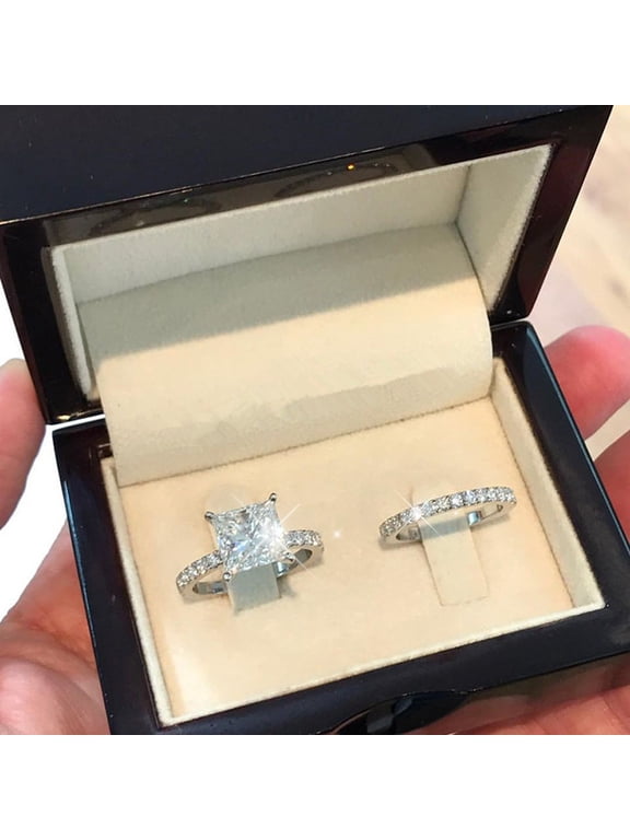 Clearance Skpblutn Rings for Women Square Silver Cubic Zirconia Bridal Rhinestone Engagement Full Diamond Zirconia Solitaire 5 11 Ring Gifts Valentine's Day Gift