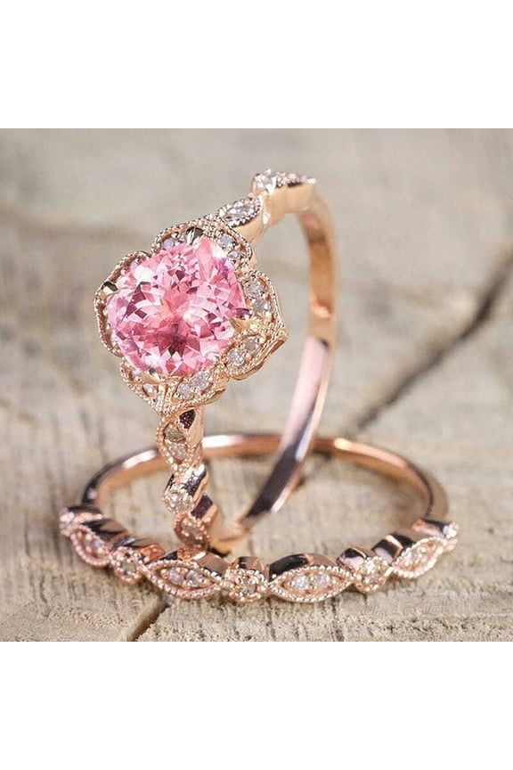 Clearance Skpblutn Rings for Women Vintage Floral Champagne Engagement Pink Diamond Wedding Band Set Ring Gifts Valentine's Day Gift for Girlfriend Boyfriend Wife Husband