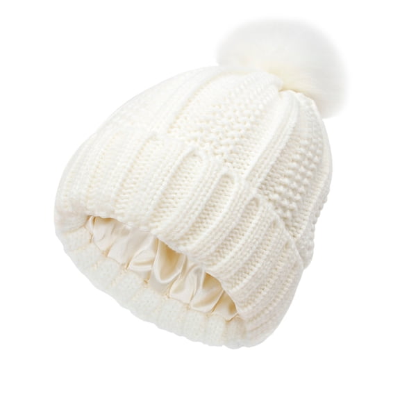 Skpblutn Sun Hat Womens Winter Knitted Beaniewith Pom Warm Knit Beanie for Women Caps White