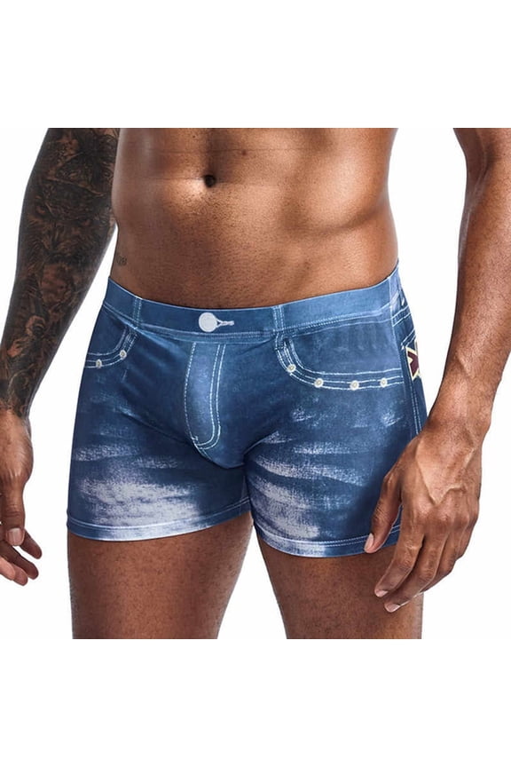 Underwear Men Fashion Casual Shorts Breathable Boxers Short Jean Brief Underwear Blue Xl