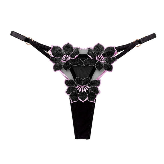 Skpblutn Women'S Briefs Thongs Lace Bikini Panties Thong Stretch Ladie Brief Thong Womens Underwear Black One Size