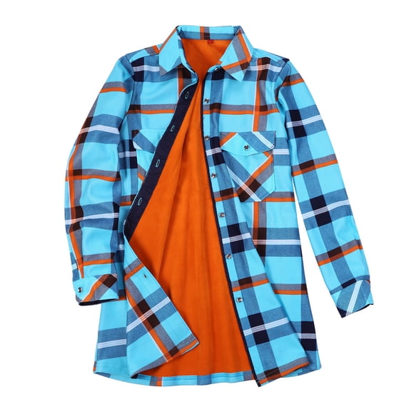 Skpblutn Women'S Button Down Shirts Winter Fall Casual Comfortable Tops Plaid Lined Jacket Up Fuzzy Checkered Flannel Round Neckline Long Sleeve Plus Size Blouse G 3Xl
