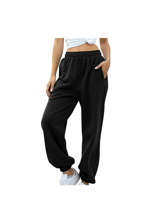 Women'S Pants Bottom Sweat Joggers Workout Ed Yoga With Pockets High Waist Black L