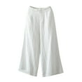 thumbnail image 1 of Skpblutn Women's Cotton Linen Wide Leg Elastic Waist Palazzo Culottes Trousers Pants Casual White L, 1 of 5