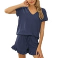 thumbnail image 1 of Skpblutn Womens Shorts Spring And Summer Solid Color Casual Drawstring Short Sleeve Pajamas Home Set Shorts for Women Blue Xxl, 1 of 4
