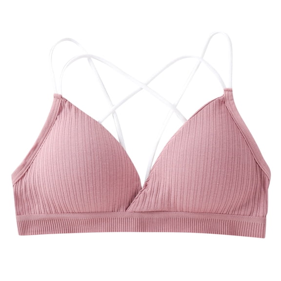 Skpblutn Workout Sports Bra For Womens Spiral Wrap Cross Straps Sling Chest Pad Vest No Steel Rings Cotton Underwear Comfortable Yoga Bras Pink