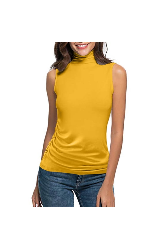 Sleeveless Turtlenecks for Women Horkkom Solid Color Mock Turtleneck Tank Top Pullover Slim Turtle Necks Tops Yellow L