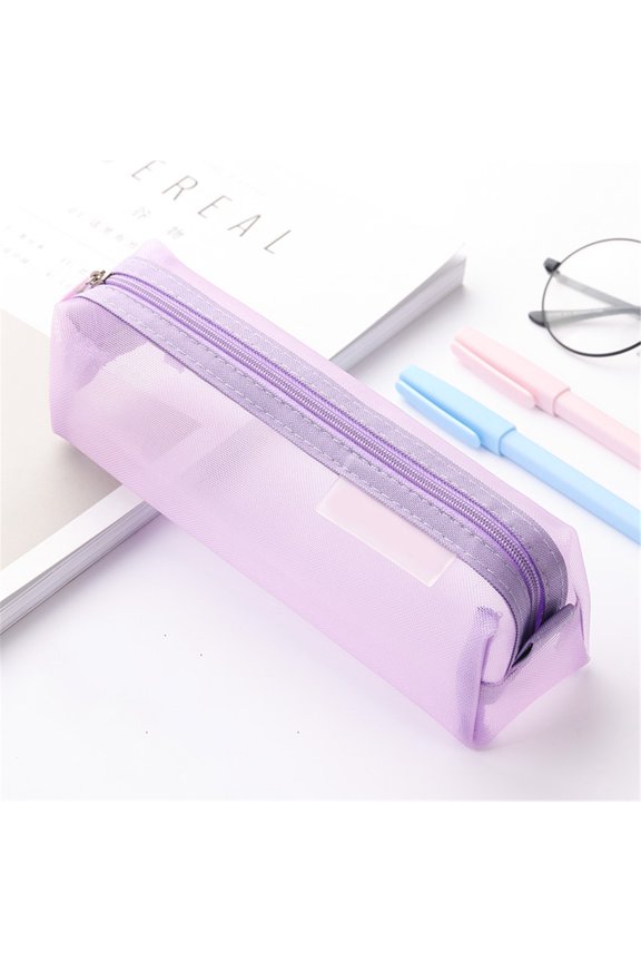 Slim Pencil Case Mesh Pen Bag Pencil Case Makeup Tool Bag Storage Pouch Purse