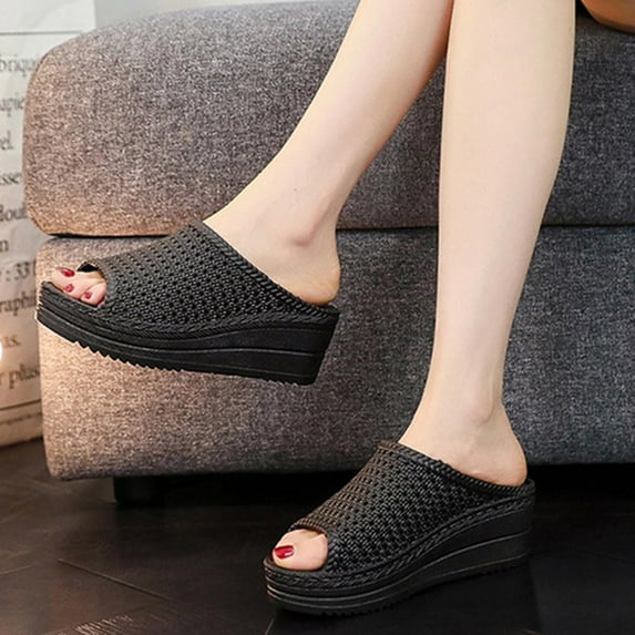 Clearance Slippers for Women,AXXD Women's Shoes Sandals Solid Color Summer Flip Flops Thick Heel Slippers Shoes for Women'S Easter Outfits Black 6.5